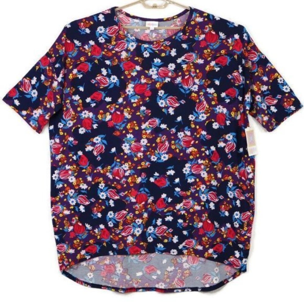 LuLaRoe Irma Tunic Shirt Top Blue Purple Red Floral USA Oversized 2XL XXL‎